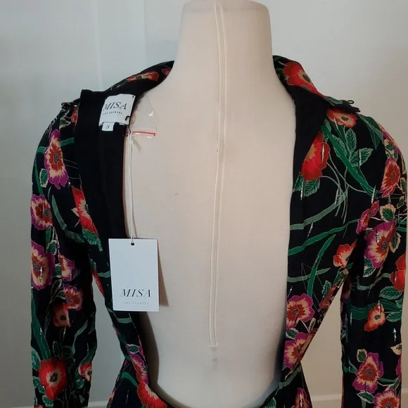 Misa Los Angeles Black/Red Floral Long Sleeve maxi Dress Size S new with tags - Picture 7 of 9
